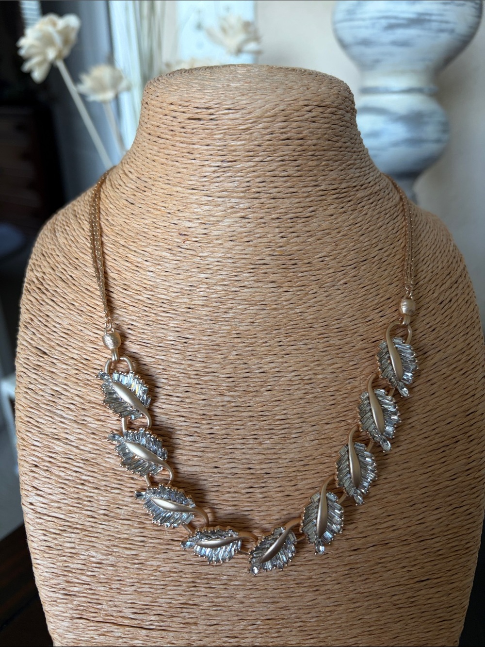 Gold Leaf Crystal Statement Necklace - Elegant Women’s Jewelry